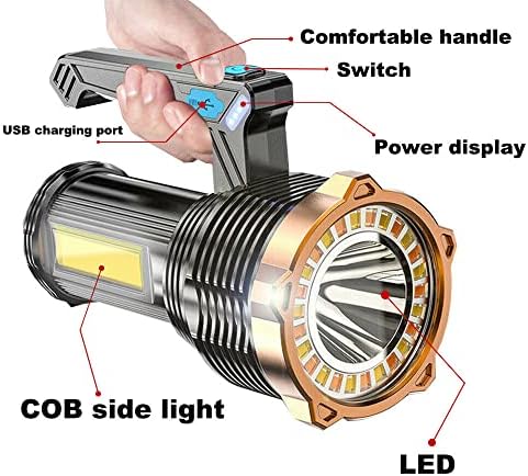 פנס LED LED פנס USB נטען, פנסים לומנים גבוהים במיוחד עם פנסים ואור ווים, 8 מצבים תאורת, 19x LED, קמפינג