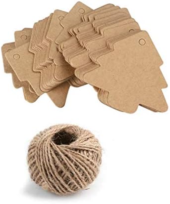 אקוק 100 חתיכות ריק חום חג המולד עץ מתנה תגיות קראפט נייר מתנה לעטוף תגים עם 100 רגליים טבעי יוטה חוט