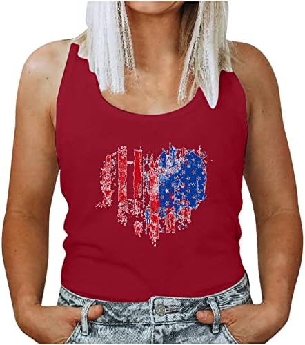 חולצות טריקו של SummerTank לנשים דגל אמריקאי לב עם שרוולים ללא שרוולים חולצה 4 ביולי פטריוטית ארהב