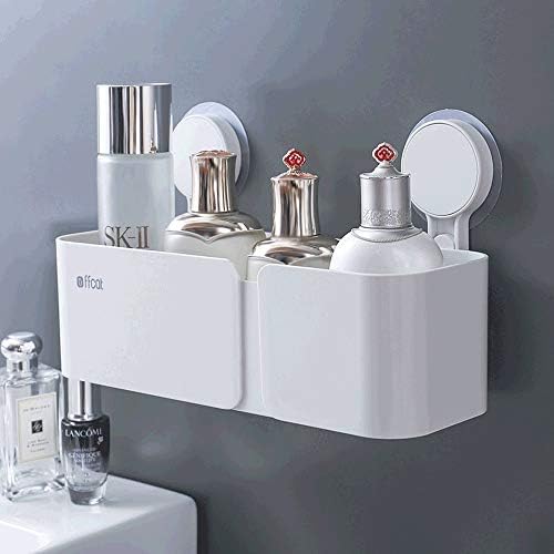 מדף מקלחת SMLJLQ, פלסטיק אמבטיה לבן קטן ללא קיר קידוח מדפי אחסון מארגן עם כוס יניקה חזקה