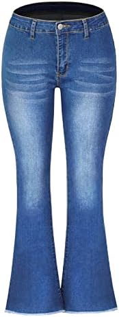 מכנסי מכנסי ג'ינס נשים בצבע אחיד בגדי לבוש אקטיביים קזלי גלישה רזה אמצע מותן מגף מגף מגף מכנס למכנסיים