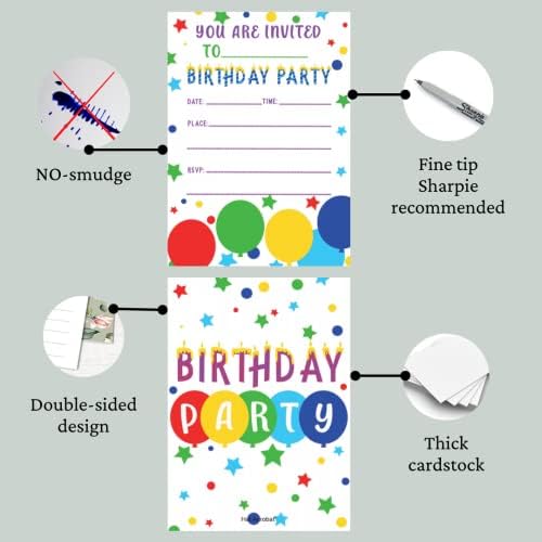 כובע Acrobat 30 לילדים הזמנות ליום הולדת עם מעטפות ומדבקות - הזמנות למסיבה לבנות - הזמנות ליום