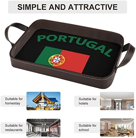 דגל פורטוגל מעור מגש הגשת מגש אלגנטי לשולחן מארגן בושם עם ידיות