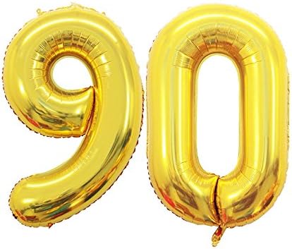 Goer 42 אינץ 'מספר זהב ורד מספר 90 בלונים, ג'מבו נייר בלוני הליום לקישוטים למסיבות יום הולדת 90