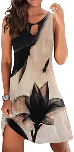 שמלות קיץ לנשים 2023 עניבת טנק מודפסת פרחונית מזדמנת צבע חלול החוצה או צוואר שרוולים ללא שרוולים שמלות קו א-קו