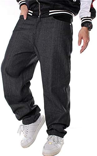 Luobaniu's גברים שחורים ג'ינס רחבים היפ הופ רופף התאמה של 90s מכנסיים ג'ינס של מטען וינטג '