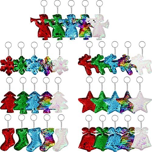 35 חתיכות מחזיקי מפתחות לחג המולד נצנצים נצנצים נצנצים מחזיק מפתחות חג המולד פעמון פעמון כוכב צבי גרב מלאך