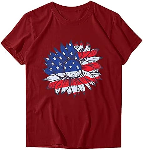חולצות 4 ביולי נשים דגל אמריקאי דגל אמריקאי שרוול קצר שרוול צווארון טריק