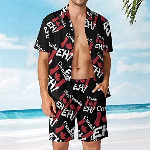 דגל קנדה דגל EH גברים הוואי הגברים חולצות שרוול קצר ומכנסיים תלבושות חוף קיץ רופפות אימונית מתאימה