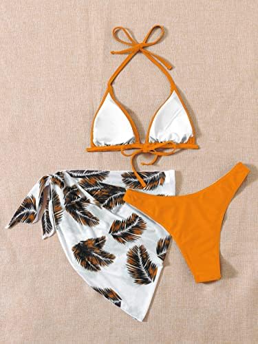 Soly Hux לנשים 3 חלקים בגדי ים של Sun Print משולש משולש עניבה צד ביקיני בביש