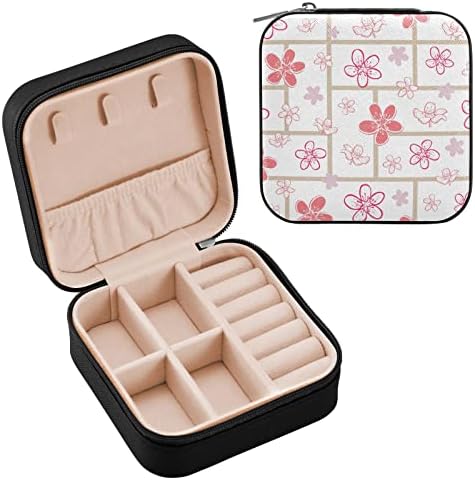 קופסת תכשיטי עור קיגאי פרחי פרח ורוד שקית אחסון תכשיטים ניידים ניידים לטיולים, עגילי טבעת קטנים עגילי