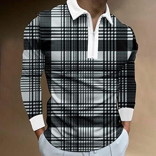 חולצות פולו רוכסן של XXBR Mens, עבודת אופנה טלאי טלאים משובצים משובצים פסים רגילים עם צווארון צווארון צווארון צווארון