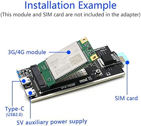 MINI PCI-E ל- USB 2.0 מתאם עם חריץ כרטיס SIM וממשק כוח עזר למודול WWAN/LTE