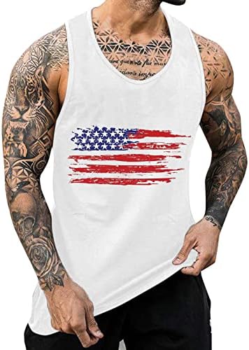 חולצות טריקו לגברים גנריים אפוד אפוד חולצת דגל אמריקאית כושר כושר כושר חליפת כושר ללא שרוולים כדורסל
