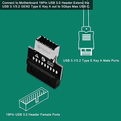 FEBSMART 19 PIN USB 3.0 כותרת ל- USB 3.1/3.2 GEN 2 סוג E מקש A COLLS מתאם-5GBPS מקסימום יציאות USB ERTEDEN