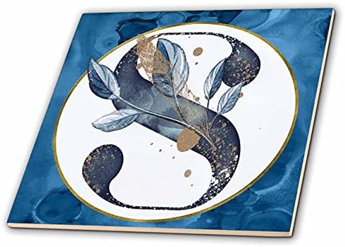 3תמונה כחולה של מונוגרמה ורודה של תמונת צבעי מים של עלי זהב-אריחים