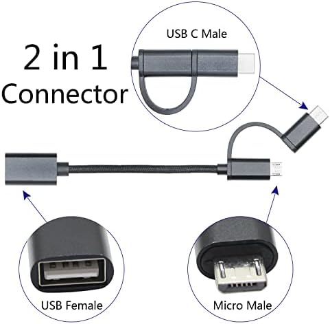 קצר 2 ב 1 מיקרו USB & USB C ל- USB מתאם, 15 סמ מיקרו USB ו- USB C זכר ל- USB מתאם נשי עם פונקציה OTG, למחשב