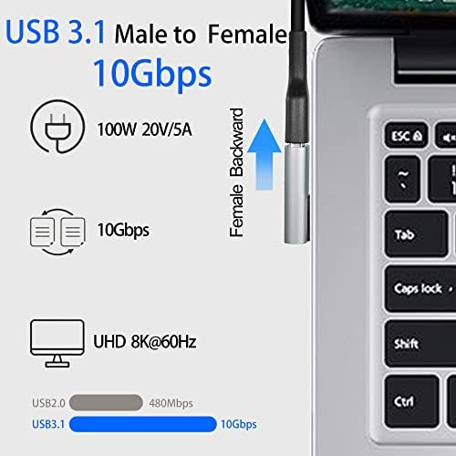 Qianrenon USB 3.1 90 ° מתאם USB זכר לנקבה מצמד זווית ימין 10 ג'יגה -ביט לשנייה USB 3.1 מחבר ממיר העברת נתונים,