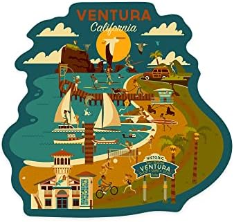 Die Cut Catch Ventura, קליפורניה, גיאומטרית, מדבקה ויניל קווי מתאר 1 עד 3 אינץ ', קטנה