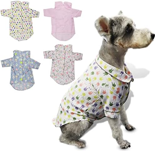 Knchy 4 Pack חולצת כלבים פיג'מה עם כיס, כלב פרחוני כלב הכנסת גלי PJS בגדים תלבושות חיות מחמד רכות נעימות לבגדי