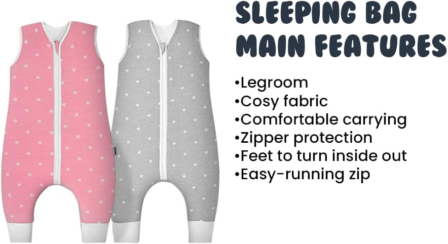 Humbber® 2.5 Tog Sleep Sack עם רגליים - כותנה מלאת כותנה שקית שינה לבישה שכבה עם רגליים לפעוטות, ילדים, תינוקת
