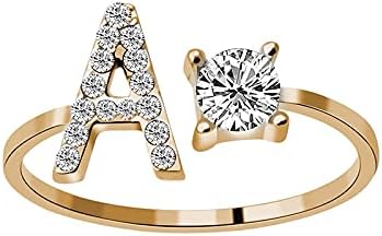 מכתב טבעות אלפבית ראשוניות A-Z קריסטל זהב טבעת פתוחה טבעת ראשונית אישית לנשים נערות נערות
