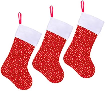 גרבי חג המולד של Ugiftcorner אדום סט של 3 גרבי חג המולד בד עם כוכב זהב גרביים גדולים לילדים משפחתיים