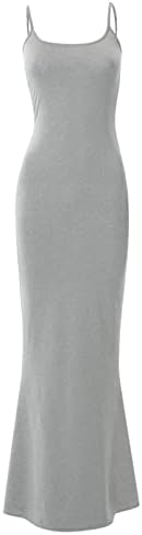 נשים סקסי ללא שרוולים מקסי שמלות בגד גוף נמתח ספגטי רצועת המפלגה שמלות נמוך לחתוך קאמי מקרית קיץ שמלות