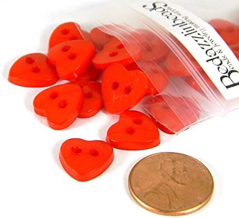 50 אדום בוהק 1/2 אינץ 'מפלסטיק אקרילי שטוח כפתורי תפירת לב עם 2 חורים תפור