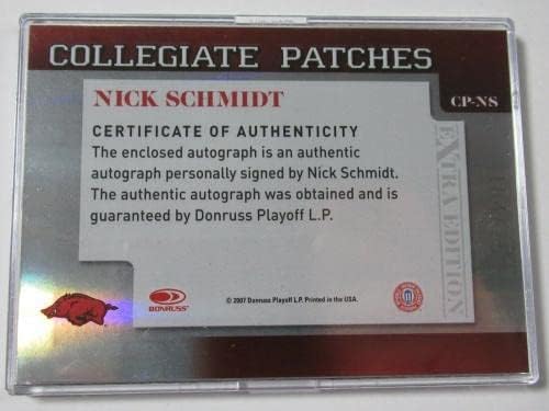 2007 דונרוס עלית טלאי מכללות חתימה אוטומטית ניק שמידט ארקנסו 104/250 - כרטיסי חתימה עם חתימות בלוח