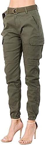 מכנסי מטען מותניים גבוהים רזים עם חגורת צבע תואמת של נשים מתאימות למכנסיים מוצקים מכנסיים נוחים