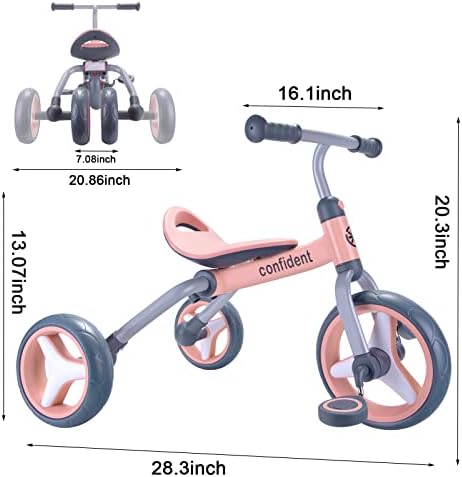 Xiapia 3 ב 1 תלת אופן לגיל הפעוט בגיל 2-5, מתקפל אופניים לילדים ותלת אופן פעוטות ואופני איזון לתינוקות עם