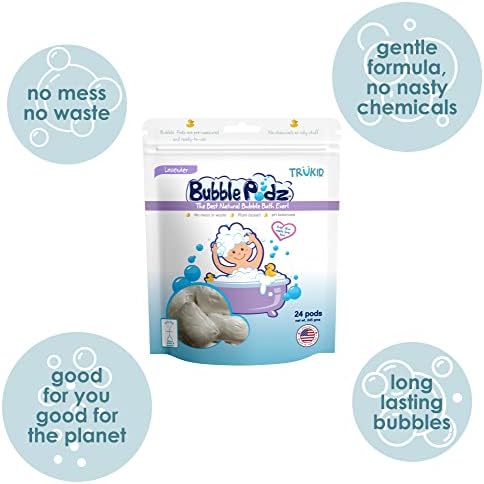Trukid Bubble Podz Bubble Abum צרור לתינוק ולילדים, פצצת אמבטיה מרעננת עדינה לעור רגיש, איזון pH 7 לרגישות לעיניים,