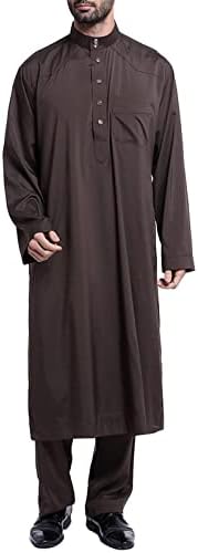 גברים של שמלת חולצות גברים של מזדמן מוסלמי ערבי התיכון מוצק צבע צווארון ארוך שרוולים גלימה