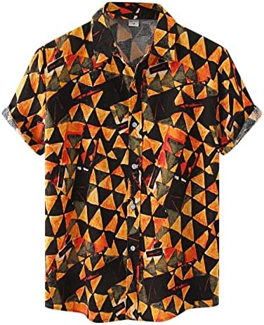 XXBR Mens Mens כפתור מזדמן למטה חולצות שרוול קצר הדפסה גרפית גיאומטרית חולצה הוואי קיץ צווארון