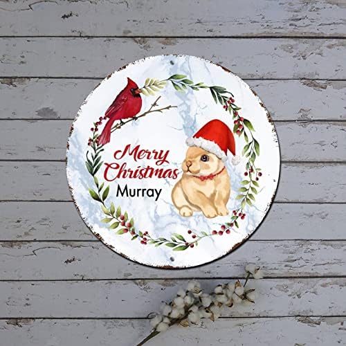 חג המולד אדום שלט אדום כלב בכובע קרדינלס זר עגול מתכת עגול שלט פח קישוטים תלויים לחג המולד שלט זר כפרי מתכת