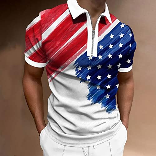 Mens USA FLAG חולצות פולו פטריוטיות 4 ביולי חולצות טריקו קיץ הדפסי תלת מימד מזדמנים