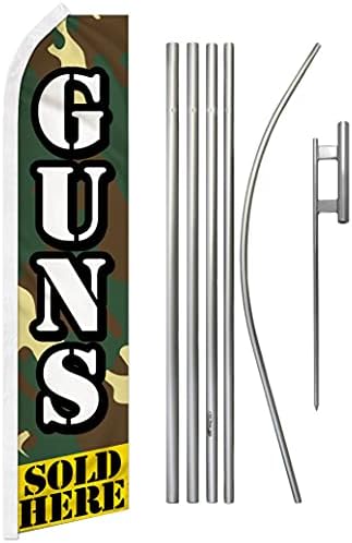 אקדחים נמכרים כאן ערכת דגל וקוטב של דגל פרסום - מושלם לחנות אקדחים, עודף צבא, חנות טקטית, מופעי אקדח