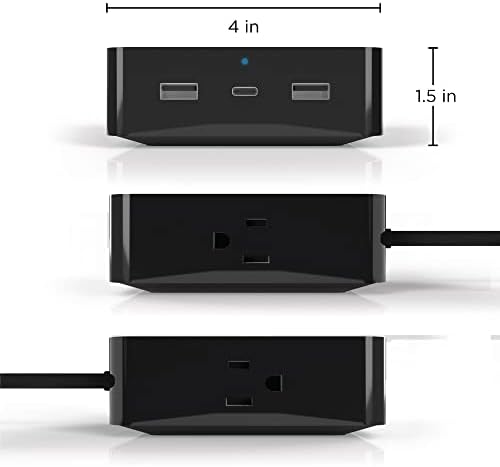 PowerPro ללא הגבלה מטען 5 מכשירים עם יציאות USB 2x, יציאת מסירת חשמל של 1x סוג C 20W, 2X שקעי AC
