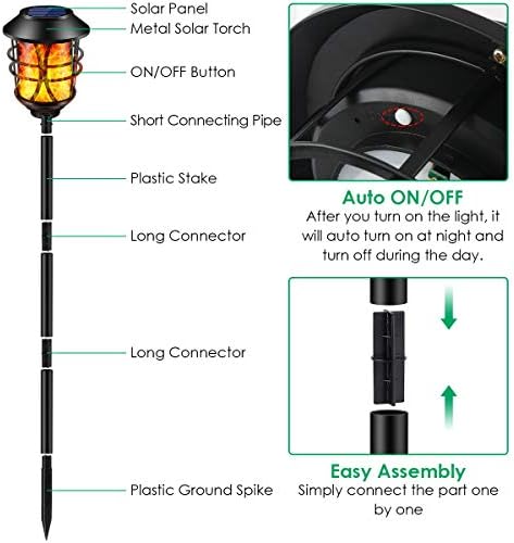טומקר אורות סולאריים חיצוניים להבה מהבהבת לפידים סולאריים אורות תאורה חיצונית לחצר פטיו גינה
