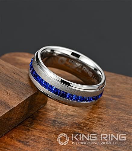 מלך טבעת 8 ממ אבן קו טבעת-נוסף מלוטש גימור שטוח נירוסטה גברים טבעת עם זכוכית אבן קווים, קלאסי גברים