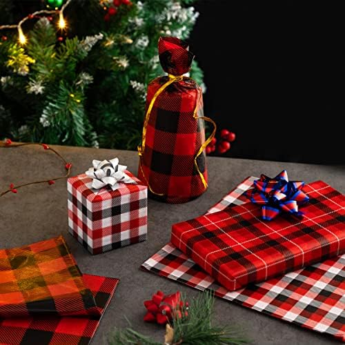 שמחה 150 גיליונות חג המולד אדום שחור באפלו משובץ רקמות נייר מגוון עיצוב, חג מתנה לעטוף נייר, אבזר עבור קופסות