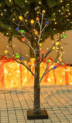עץ ליבנה לחג המולד של פונני עם אורות C3, 18 אינץ '24 אינץ' 24 סוללת שולחן שולחן סוללה מופעלת
