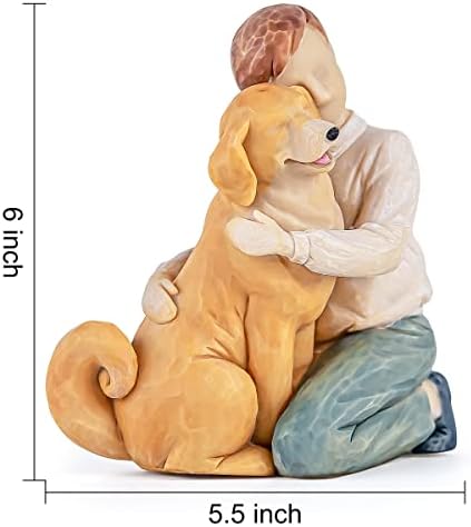 דמויות פסל של נער וכלבים של AIDLNS - פסלון גולדן רטריבר פסל אספנות מפוסלת ביד אובדן של מתנות לכלבים לאוהבי