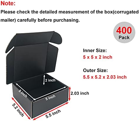 קופסא 400 מארז 5 על 5 על 2 קופסאות משלוח קטנות, דיוורי קרטון גלי לעסקים, שחור