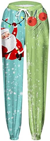מכנסי טרנינג לחג המולד רצים ציצים נוחים מותניים גבוהים מושכים על מכנסי טרנינג איש שלג חדר כושר נוח
