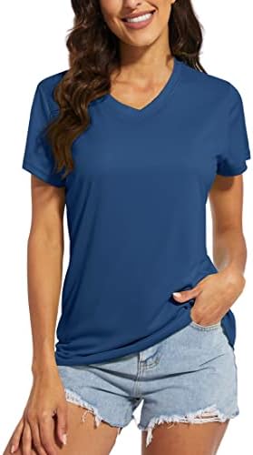 חולצות צווארון V Magcomsen נשים שרוול קצר UPF 50+ חולצות טריקו הגנה מפני אימון יבש מהיר לחדר כושר