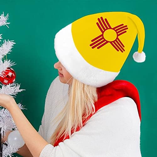 דגל של ניו מקסיקו חג המולד כובע סנטה קלאוס כובעי קצר קטיפה עם לבן חפתים לגברים נשים חג המולד חג מסיבת קישוטים