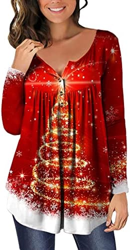 תאורה סוודר עץ חג המולד נשים מסתירות בטן קפלים על חולצת הנלי כפתור מעלה טוניקות ארוכות מזדמנים לבושות