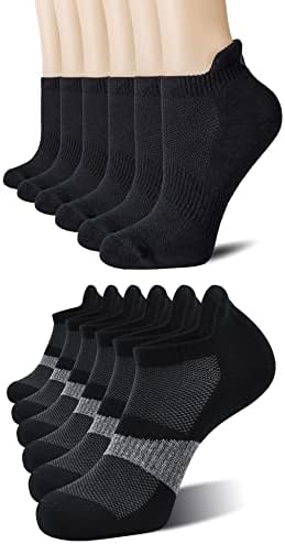 CS Celersport 12 זוגות קרסול גרבי גרבי כרית אתלטי ספורט גרביים חתוכים נמוכים ， שחור*6+שחור ואפור*6, גדול